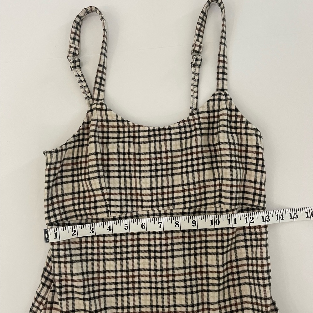 Hollister Wmn S White/Black/Brown Plaid Flannel Pleated Hem Ruffle Dress/Jumper - Picture 3 of 9